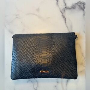 NEW GiGi New York Rachel Navy Python Embossed Convertible Clutch Crossbody
